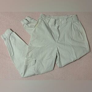 Pull&Bear Cream Elastic Waist Fitted Cargo Jogger Pants - M